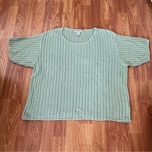 L L Bean VTG Sage Green Cotton Knit Top Size L